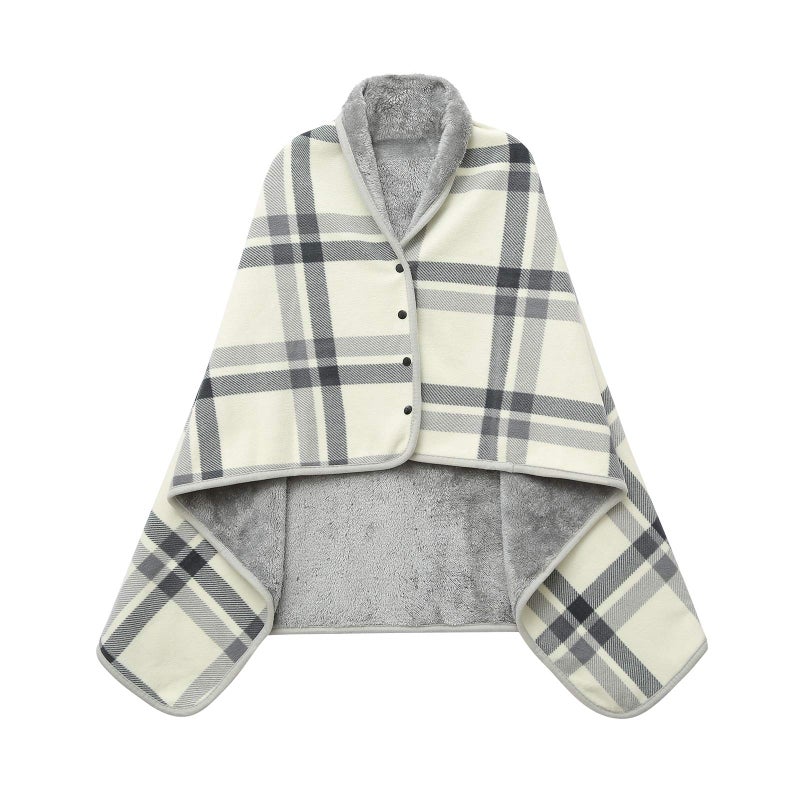 XING YE CHUAN Fleece Wearable Blanket, Comfy Poncho Throw with Buttons, Plush Sleeveless Blankets, for Women Cape Wrap Cover for Lightweight Microfiber Plaid Design (White) - Image 1